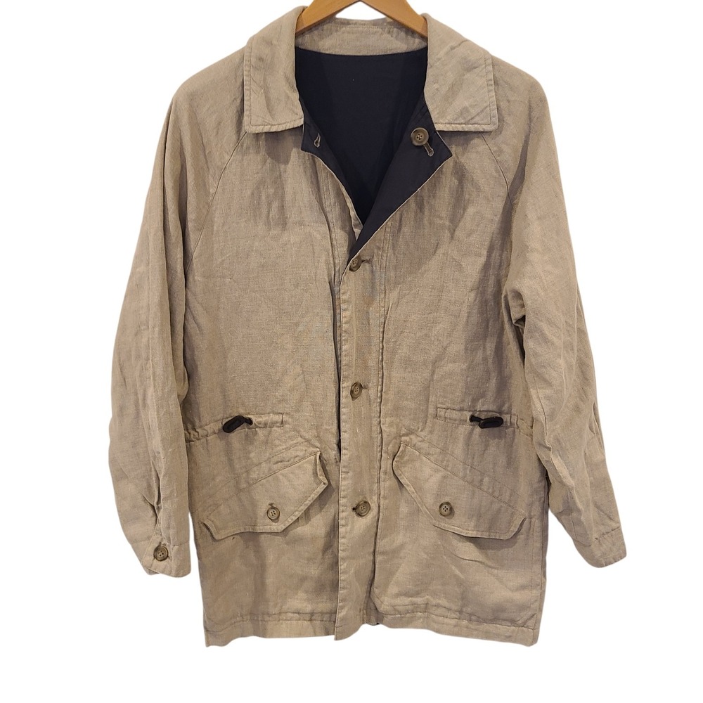 Brooks Brothers Reversible Blue Tan Field Utility Jacket Men's Small‎ Linen